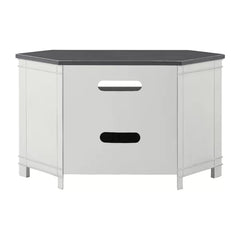 White/Gray Paille Corner TV Stand for TVs up to 55" Solid Engineered Wood with Cable Management