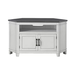 White/Gray Paille Corner TV Stand for TVs up to 55" Solid Engineered Wood with Cable Management