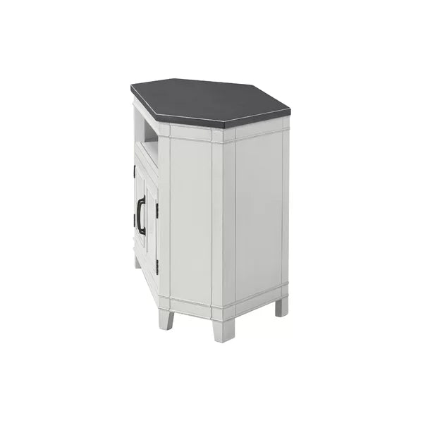 White/Gray Paille Corner TV Stand for TVs up to 55" Solid Engineered Wood with Cable Management