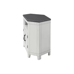 White/Gray Paille Corner TV Stand for TVs up to 55" Solid Engineered Wood with Cable Management
