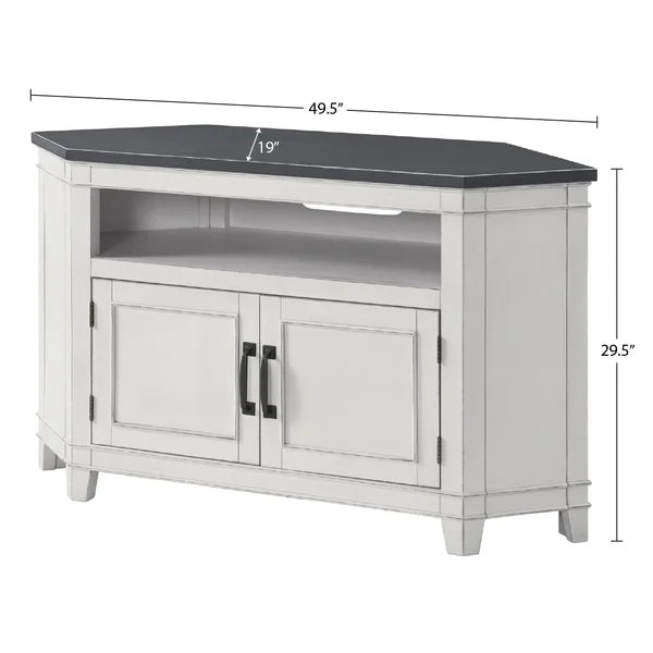 White/Gray Paille Corner TV Stand for TVs up to 55" Solid Engineered Wood with Cable Management