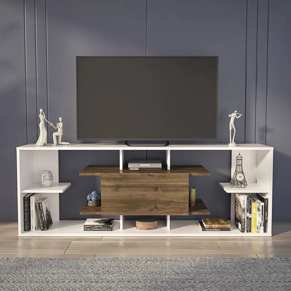 White/Brown Palmas TV Stand for TVs up to 78" Solid Manufactured Wood