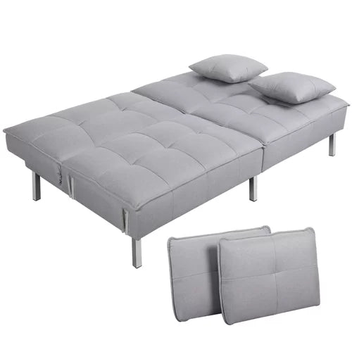 Gray Linen Palmgrass Full 77.95'' Wide Linen Tufted Back Convertible Sofa