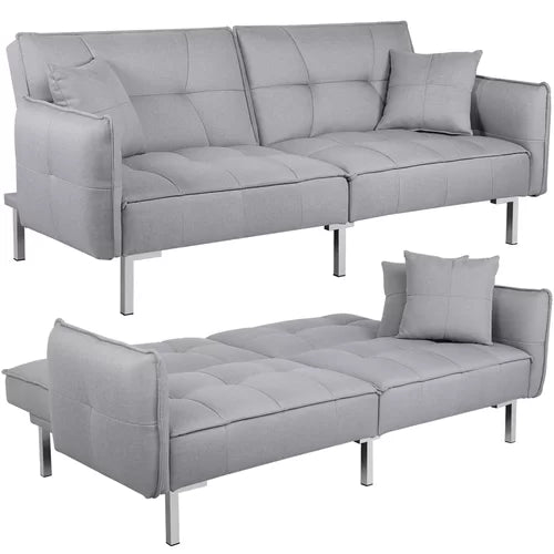 Gray Linen Palmgrass Full 77.95'' Wide Linen Tufted Back Convertible Sofa