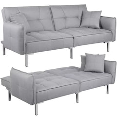 Gray Linen Palmgrass Full 77.95'' Wide Linen Tufted Back Convertible Sofa