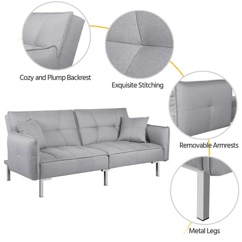 Gray Linen Palmgrass Full 77.95'' Wide Linen Tufted Back Convertible Sofa