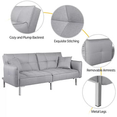 Gray Linen Palmgrass Full 77.95'' Wide Linen Tufted Back Convertible Sofa