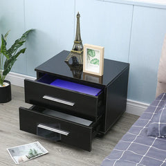 Black Palmira 19.6'' Tall 2 - Drawer Nightstand 2-Tier Bedside Table with LED Lights