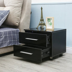 Black Palmira 19.6'' Tall 2 - Drawer Nightstand 2-Tier Bedside Table with LED Lights