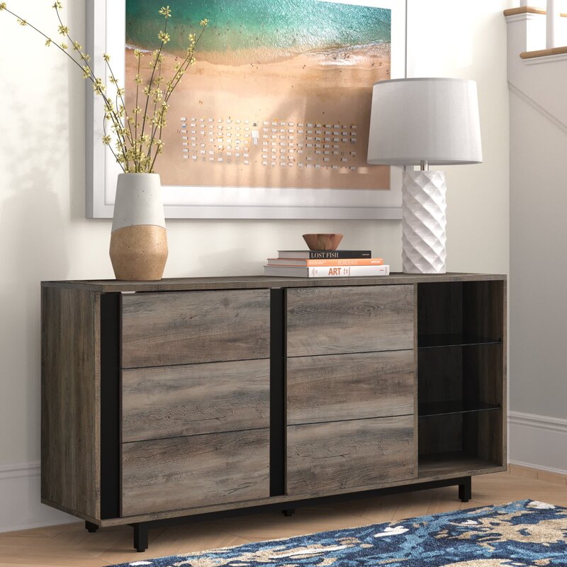 Gray Wash Palos 60'' Wide Sideboard Made of Engineered Wood with Natural