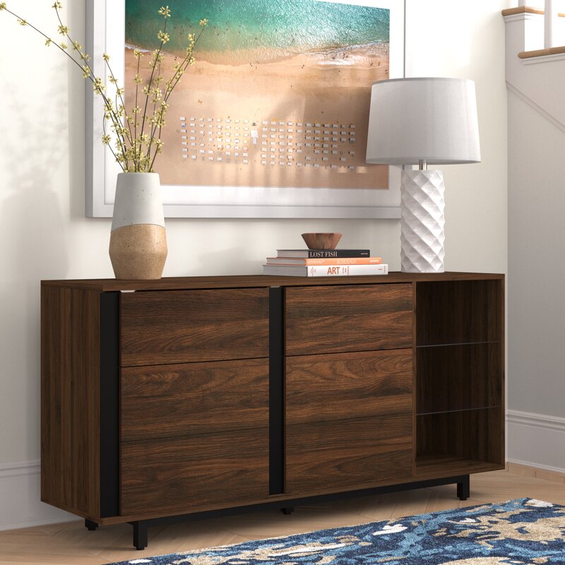 Dark Walnut Palos 60'' Wide Sideboard Made of Engineered Wood