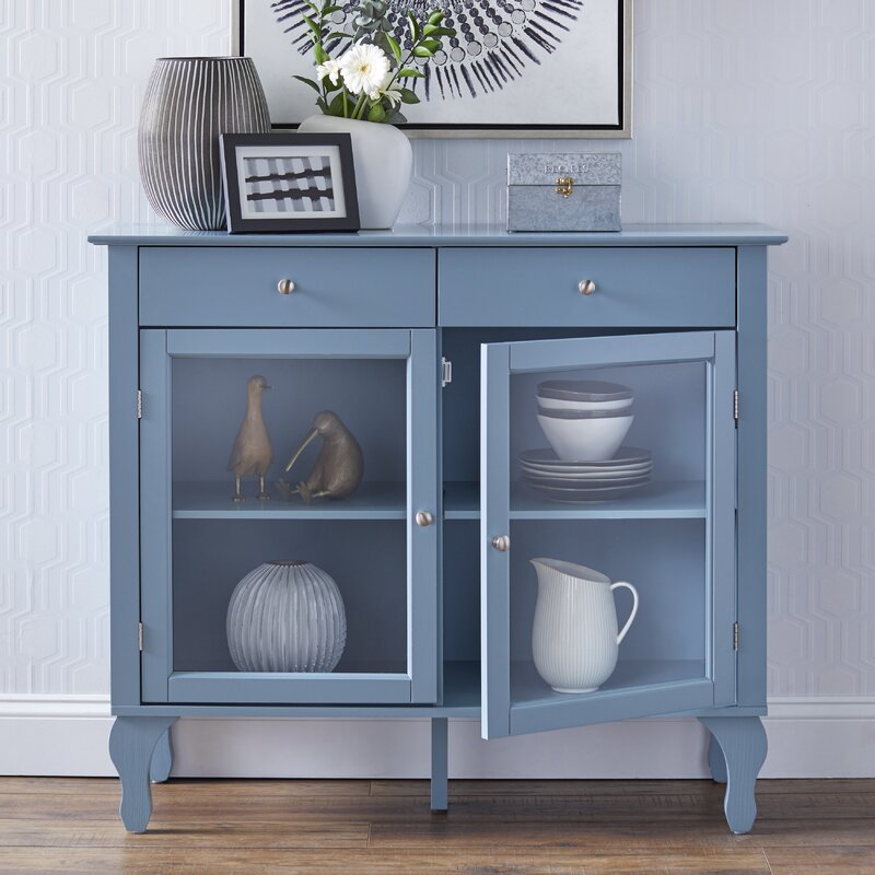 Blue Pandora 42'' Wide 2 Drawer Server Blend of Solid and Manufactured Wood