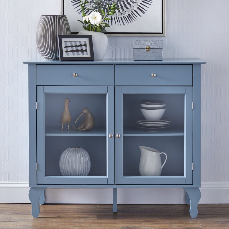 Blue Pandora 42'' Wide 2 Drawer Server Blend of Solid and Manufactured Wood