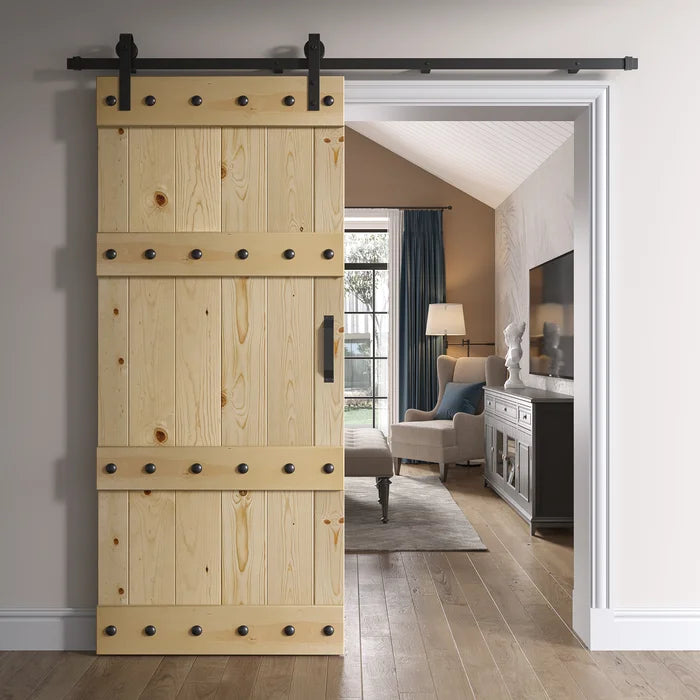 36" x 84" Unfinished Paneled Wood Castle Series Barn Door without Installation Hardware Kit