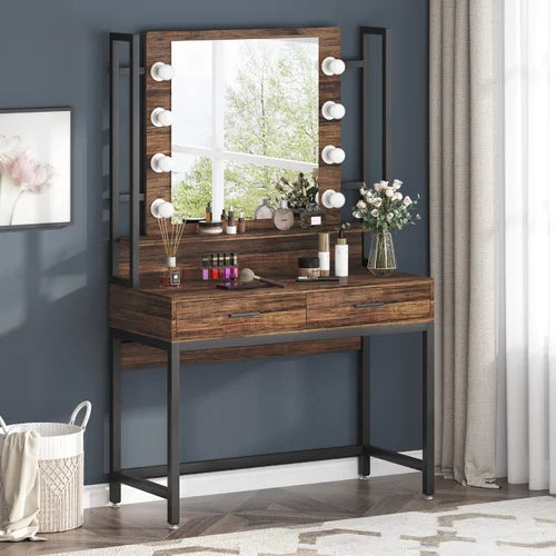 Brown/Black Paralimni 35.43'' Wide Vanity with Mirror