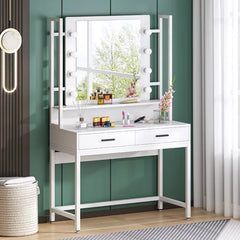 White Paralimni 35.43'' Wide Vanity with Mirror Solid Manufactured Wood