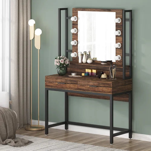 Brown/Black Paralimni 35.43'' Wide Vanity with Mirror