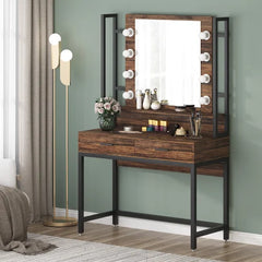 Brown/Black Paralimni 35.43'' Wide Vanity with Mirror