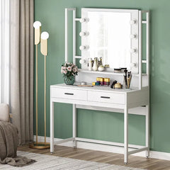 White Paralimni 35.43'' Wide Vanity with Mirror Solid Manufactured Wood