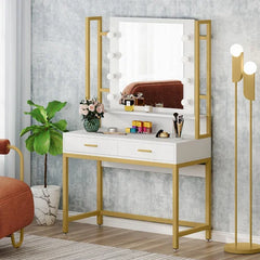 White/Gold Paralimni 35.43'' Wide Vanity with Mirror