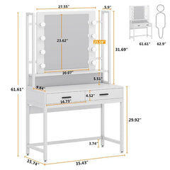 White Paralimni 35.43'' Wide Vanity with Mirror Solid Manufactured Wood