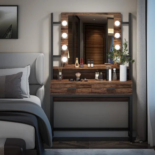Brown/Black Paralimni 35.43'' Wide Vanity with Mirror