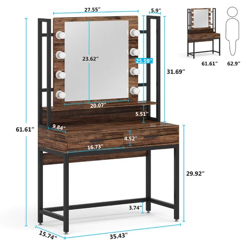 Brown/Black Paralimni 35.43'' Wide Vanity with Mirror