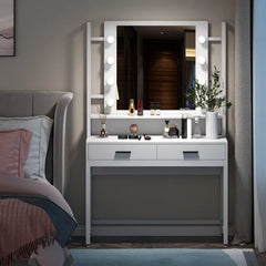 White Paralimni 35.43'' Wide Vanity with Mirror Solid Manufactured Wood