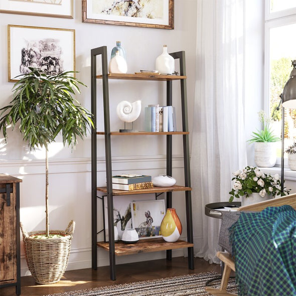 Rustic Brown 54'' H x 22.1'' W Steel Etagere Bookcase Open Shelves Offer Plenty of Storage Space