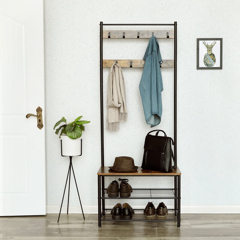 Parke 27.6 Wide Indoor Hall Tree with Bench and Shoe Storage
