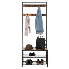 Black/Brown 27.6'' Wide Hall Tree with Bench and Shoe Storage Perfect for Adding A Little Organization and Industrial Flair to your Entryway