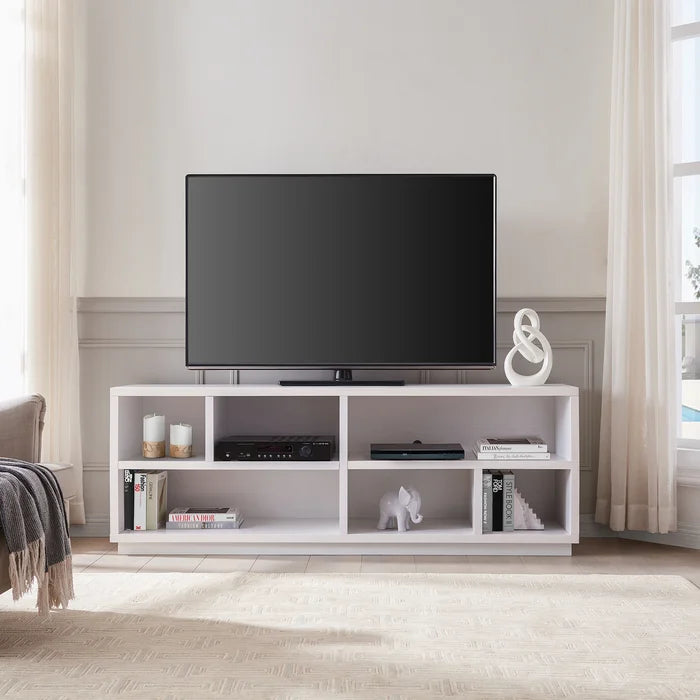 White Partee TV Stand for TVs up to 75" Living Room or Den in Sleek Modern Style