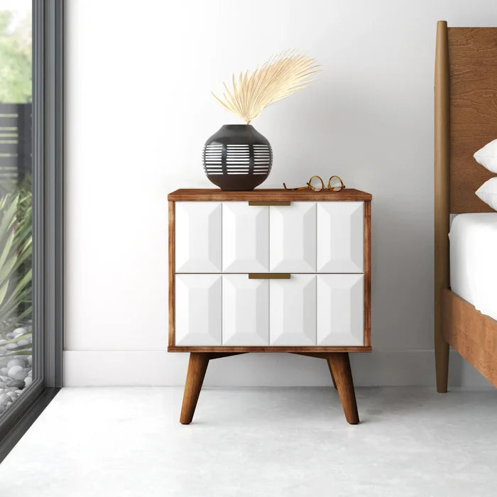 Parthenon 25'' Tall 2 - Drawer Solid Wood Nightstand in Burnished Walnut/White