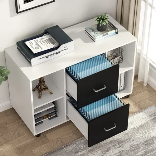 White Patchway 39.4'' Wide 2 -Drawer Mobile Lateral Filing Cabinet Design