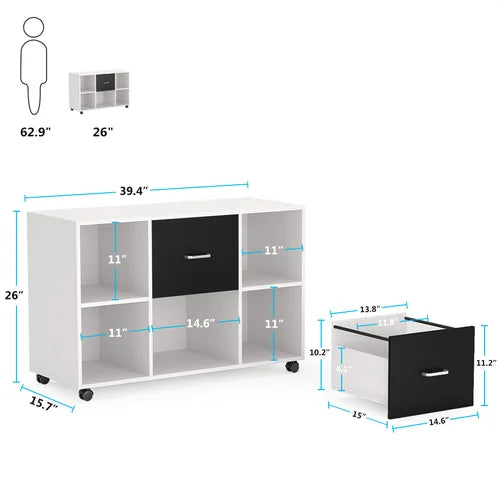 White Patchway 39.4'' Wide 2 -Drawer Mobile Lateral Filing Cabinet Design