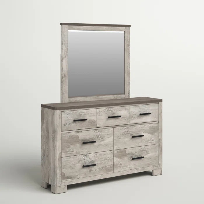 Payne 7 Drawer 61'' W Double Dresser with Mirror Distressed Finish