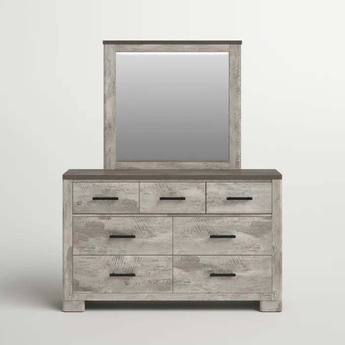 Payne 7 Drawer 61'' W Double Dresser with Mirror Distressed Finish