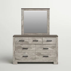 Payne 7 Drawer 61'' W Double Dresser with Mirror Distressed Finish