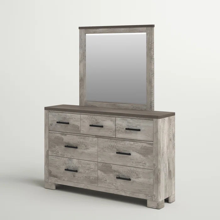 Payne 7 Drawer 61'' W Double Dresser with Mirror Distressed Finish