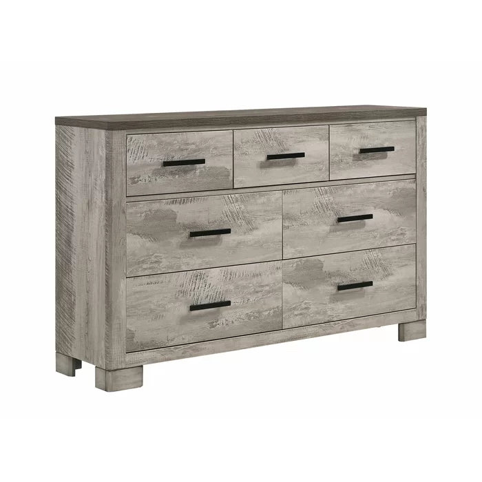 Payne 7 Drawer 61'' W Double Dresser with Mirror Distressed Finish