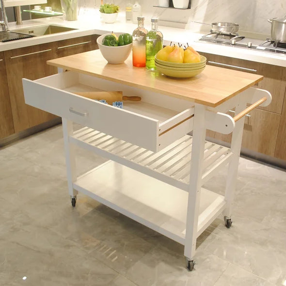 Solid Wood White Peavy 40'' Wide Rolling Kitchen Cart Provide Storage Space