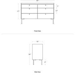 Rustic Walnut Peek 6 Drawer 60" Double Dresser Designed in a Slew of Shapes