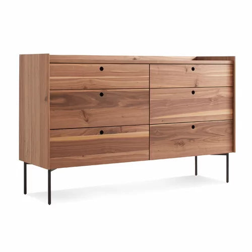 Rustic Walnut Peek 6 Drawer 60" Double Dresser Designed in a Slew of Shapes