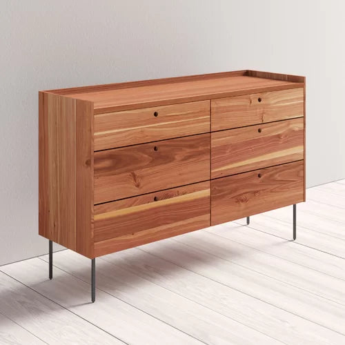 Rustic Walnut Peek 6 Drawer 60" Double Dresser Designed in a Slew of Shapes