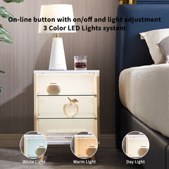Natural/White Pelto 22.4'' Tall Nightstand with LED lights 3 Storage Shel