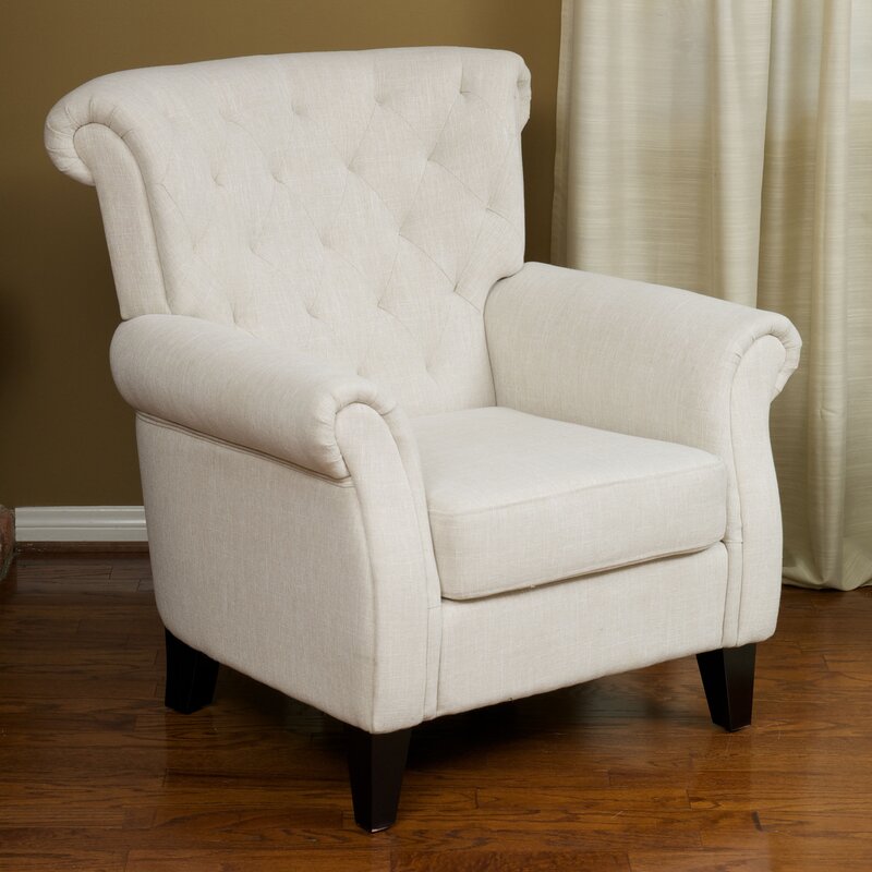 36'' Wide Tufted Armchair Classic and Contemporary Elements Collide in this Armchair. Founded Atop Finished Legs