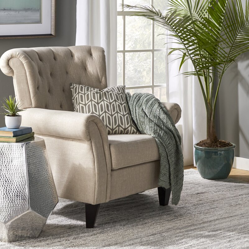 36'' Wide Tufted Armchair Classic and Contemporary Elements Collide in this Armchair. Founded Atop Finished Legs