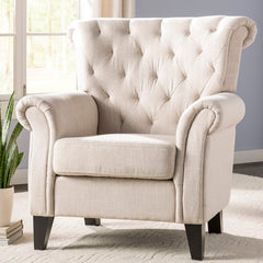 36'' Wide Tufted Armchair Classic and Contemporary Elements Collide in this Armchair. Founded Atop Finished Legs