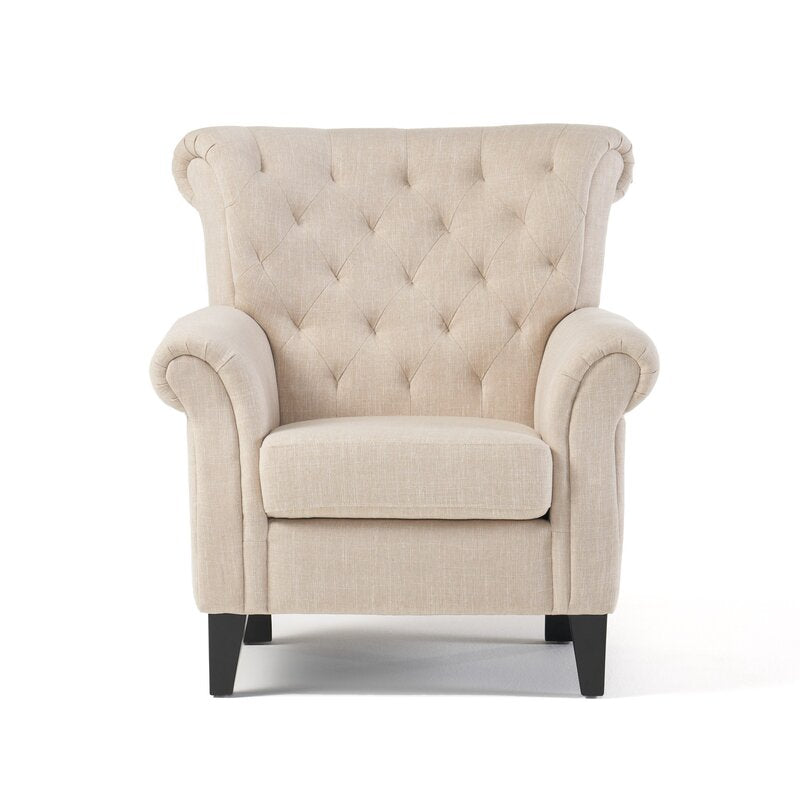 36'' Wide Tufted Armchair Classic and Contemporary Elements Collide in this Armchair. Founded Atop Finished Legs