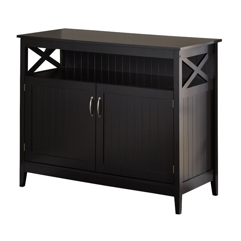 Black 45'' Wide Server One Open Shelf with X-Shaped Side Braces Offers Space for Coffee Mugs, Crystal Stemware, Or A Row of your Favorite Cookbooks